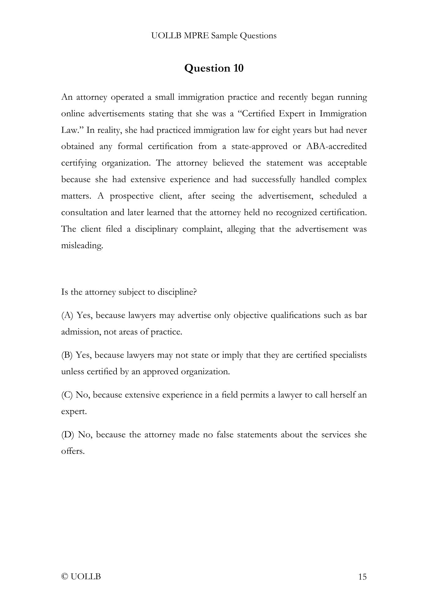 MPRE Sample Questions