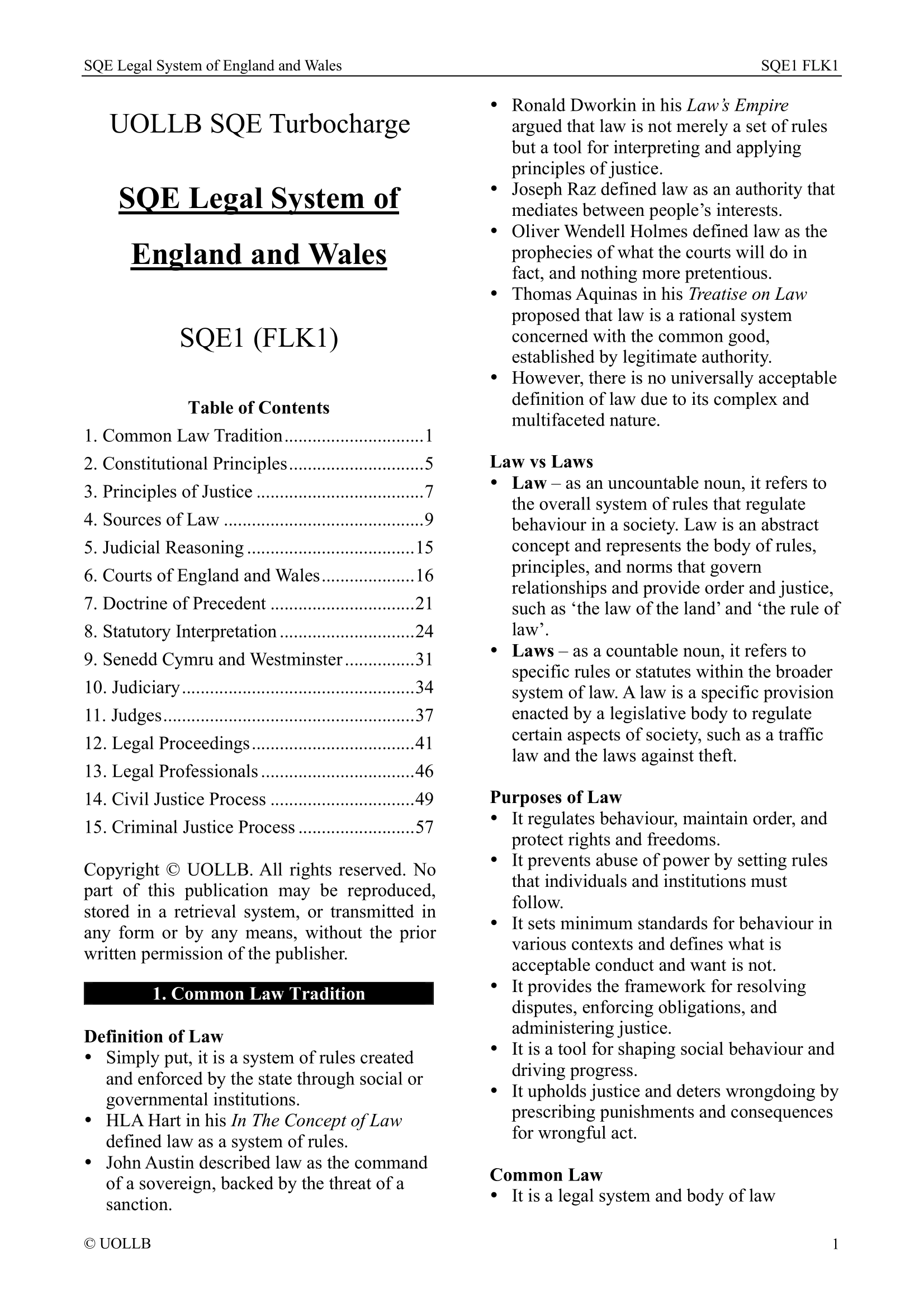 SQE Legal System of England and Wales