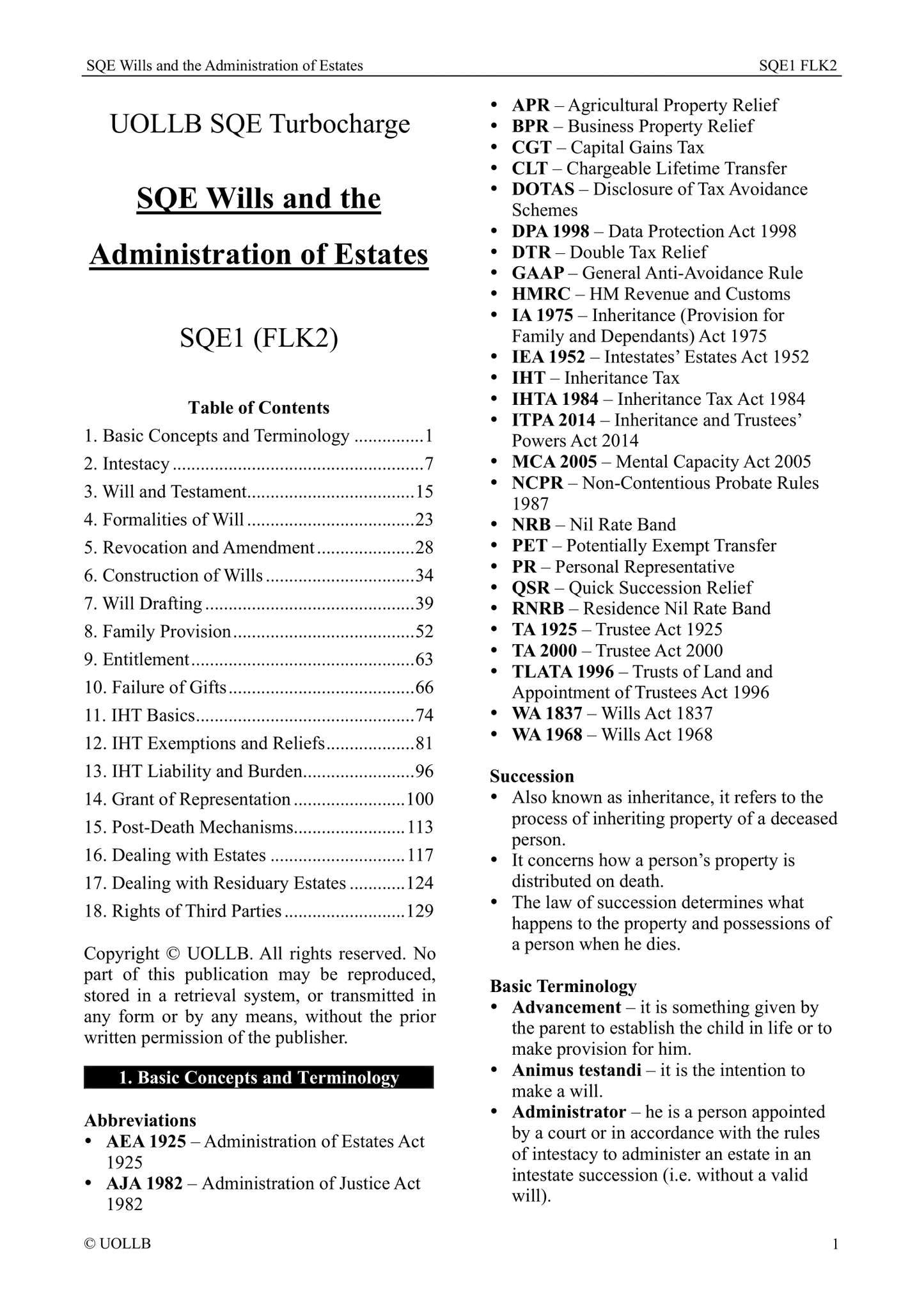 SQE Wills and the Administration of Estates