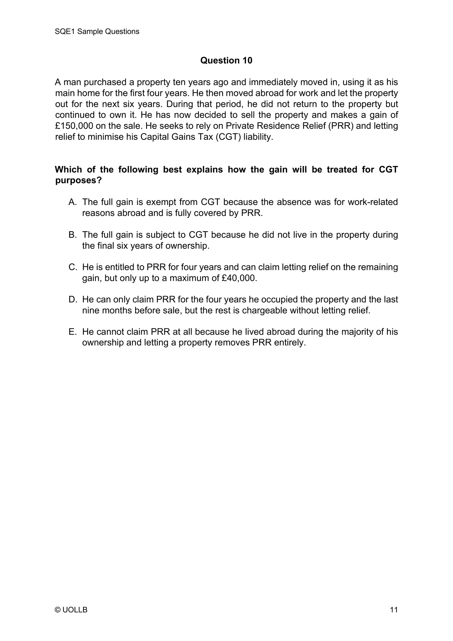 SQE1 Sample Questions