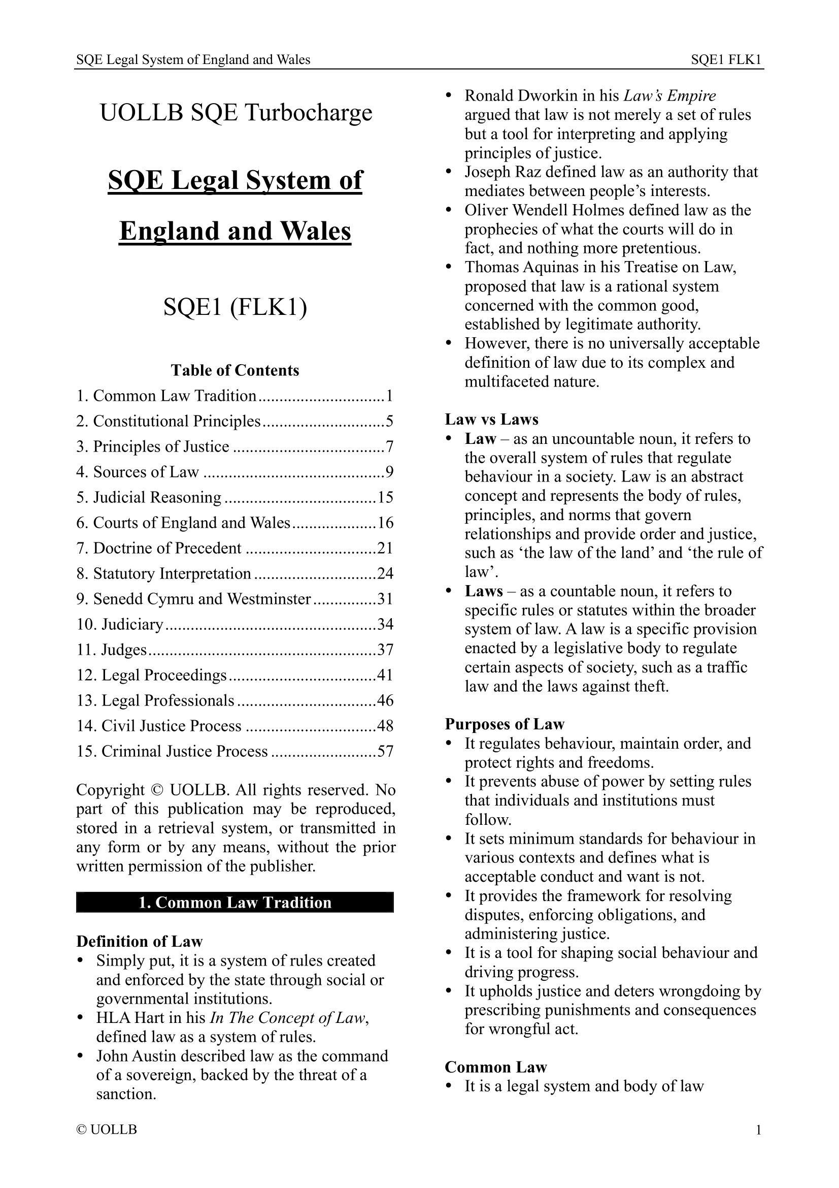 SQE Legal System of England and Wales