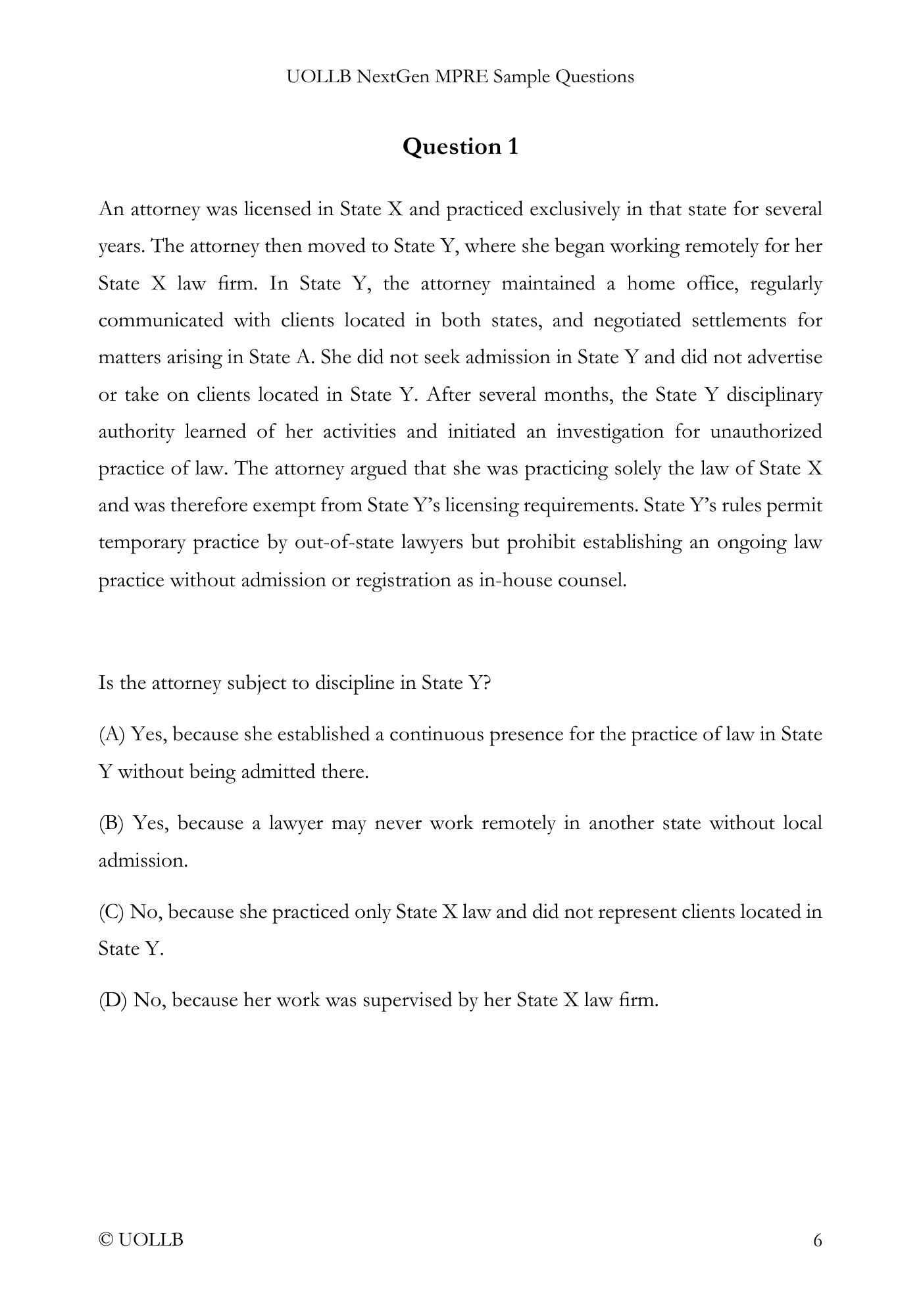 MPRE Sample Questions