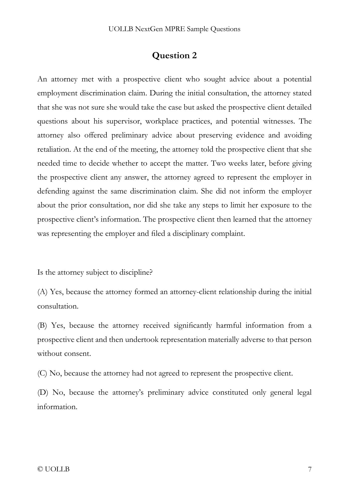 MPRE Sample Questions