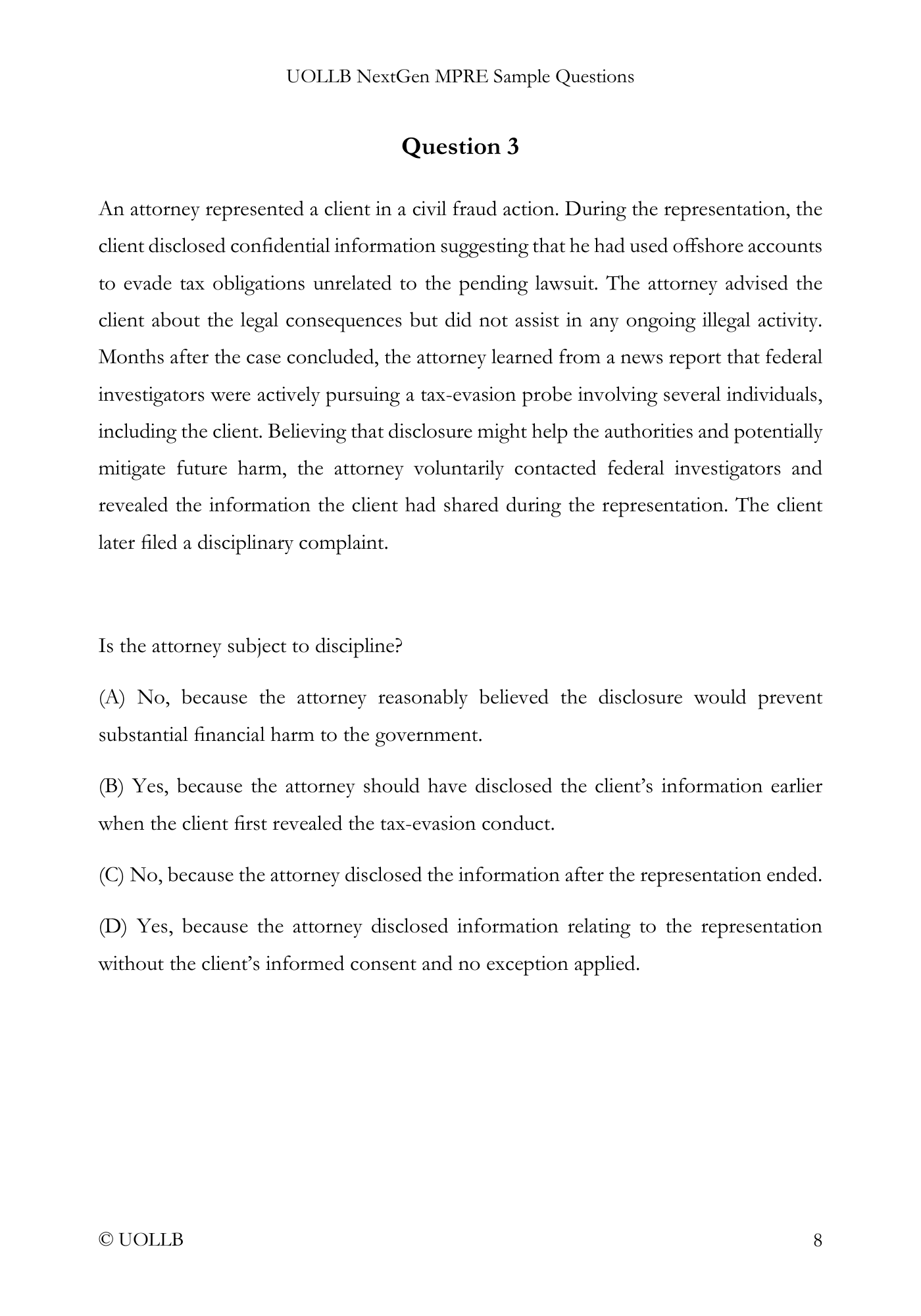 MPRE Sample Questions