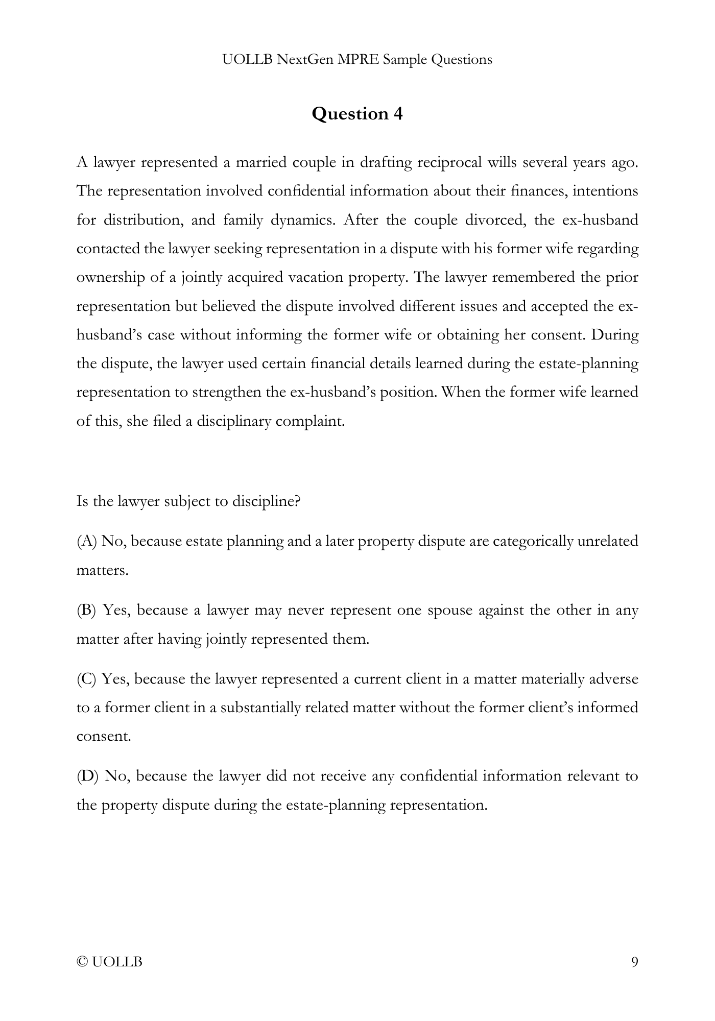 MPRE Sample Questions