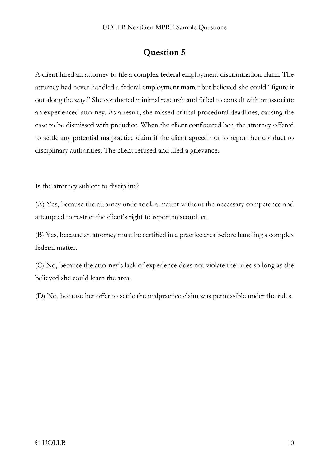 MPRE Sample Questions