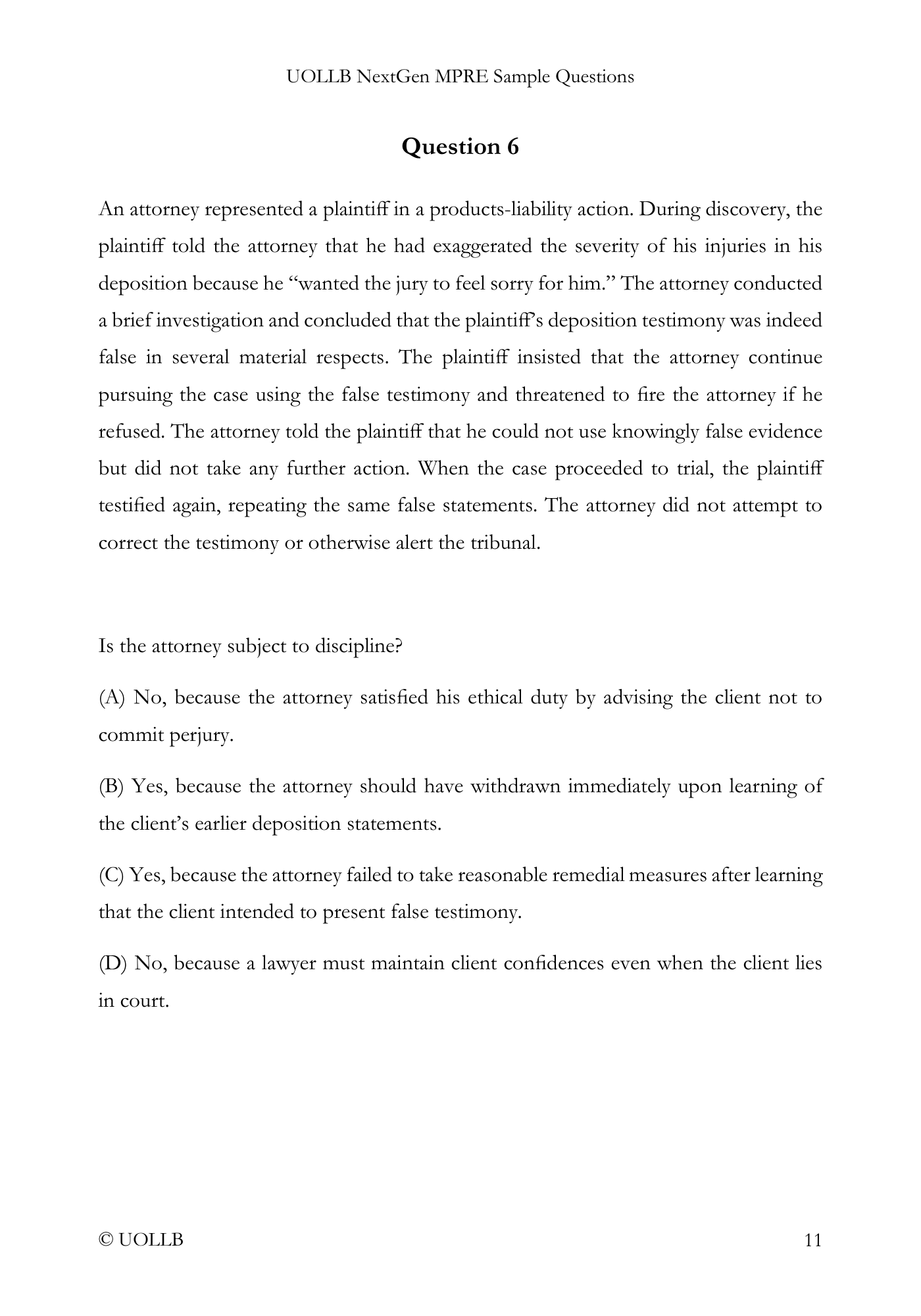 MPRE Sample Questions