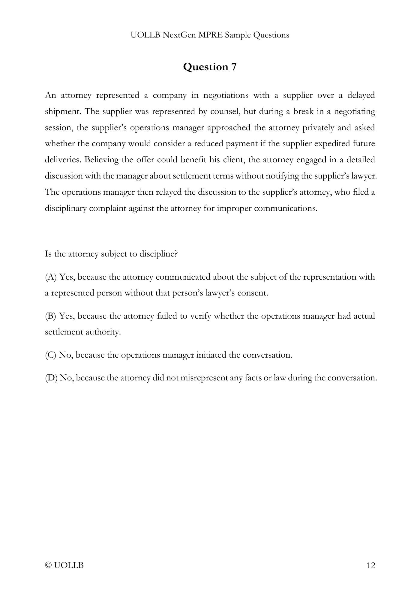 MPRE Sample Questions