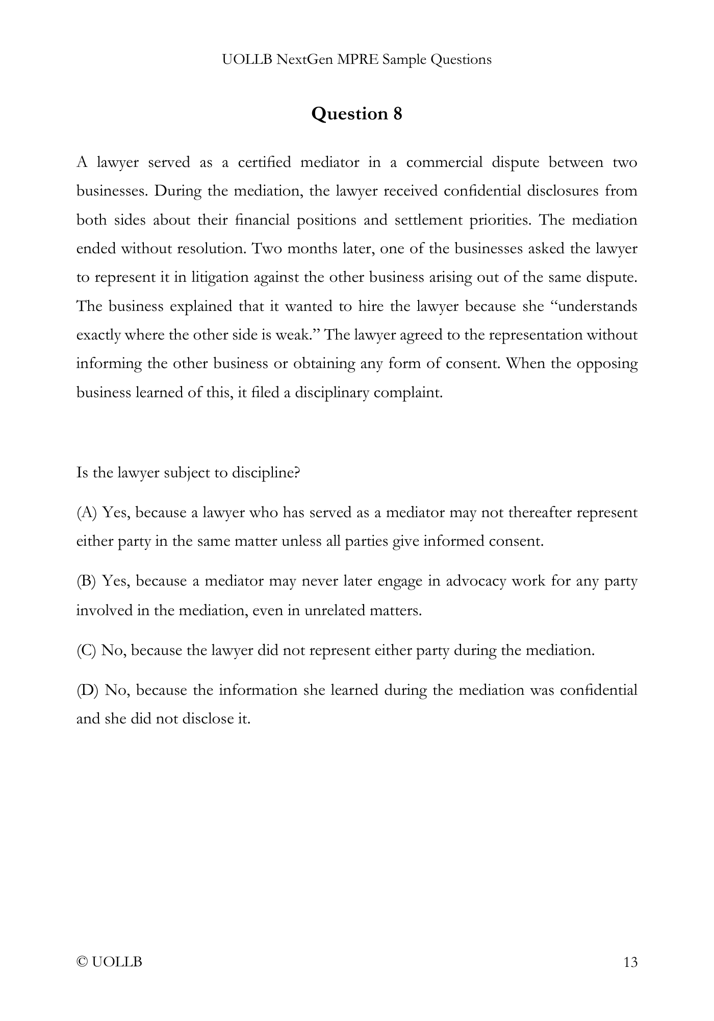 MPRE Sample Questions
