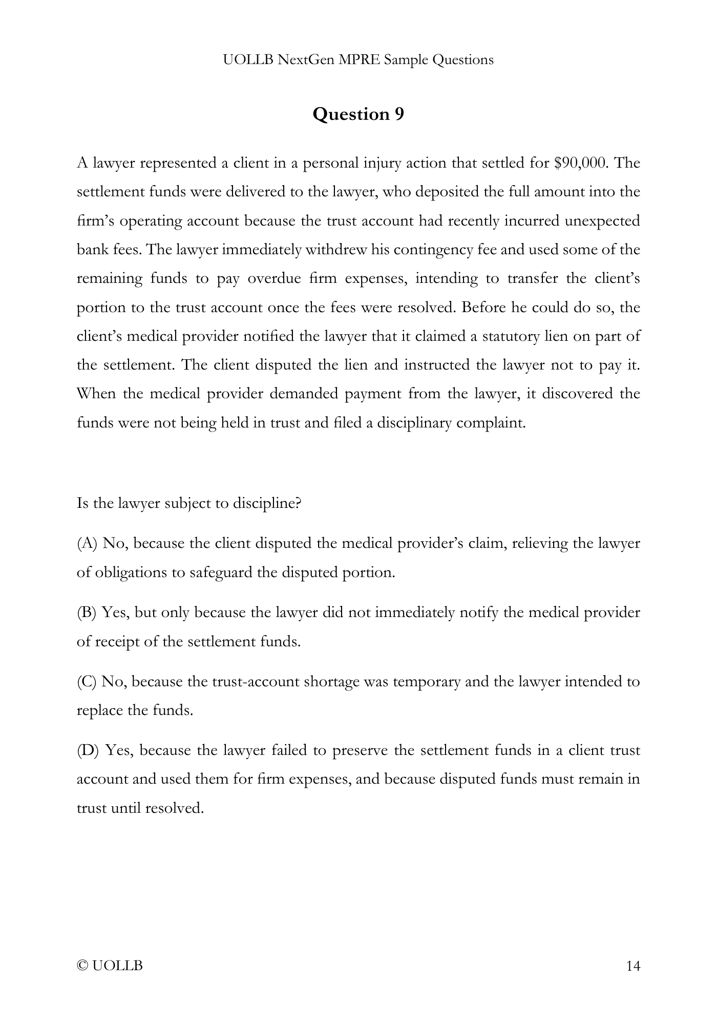 MPRE Sample Questions