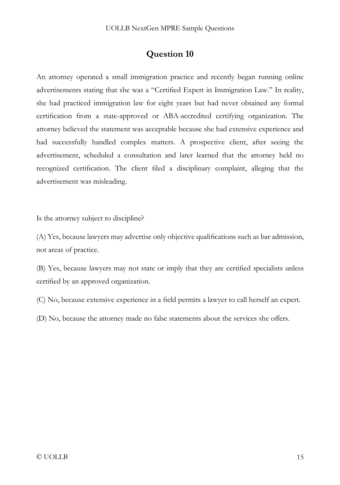 MPRE Sample Questions