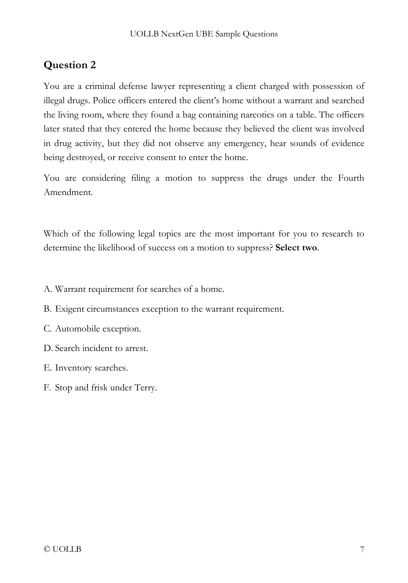 NextGen UBE Sample Questions