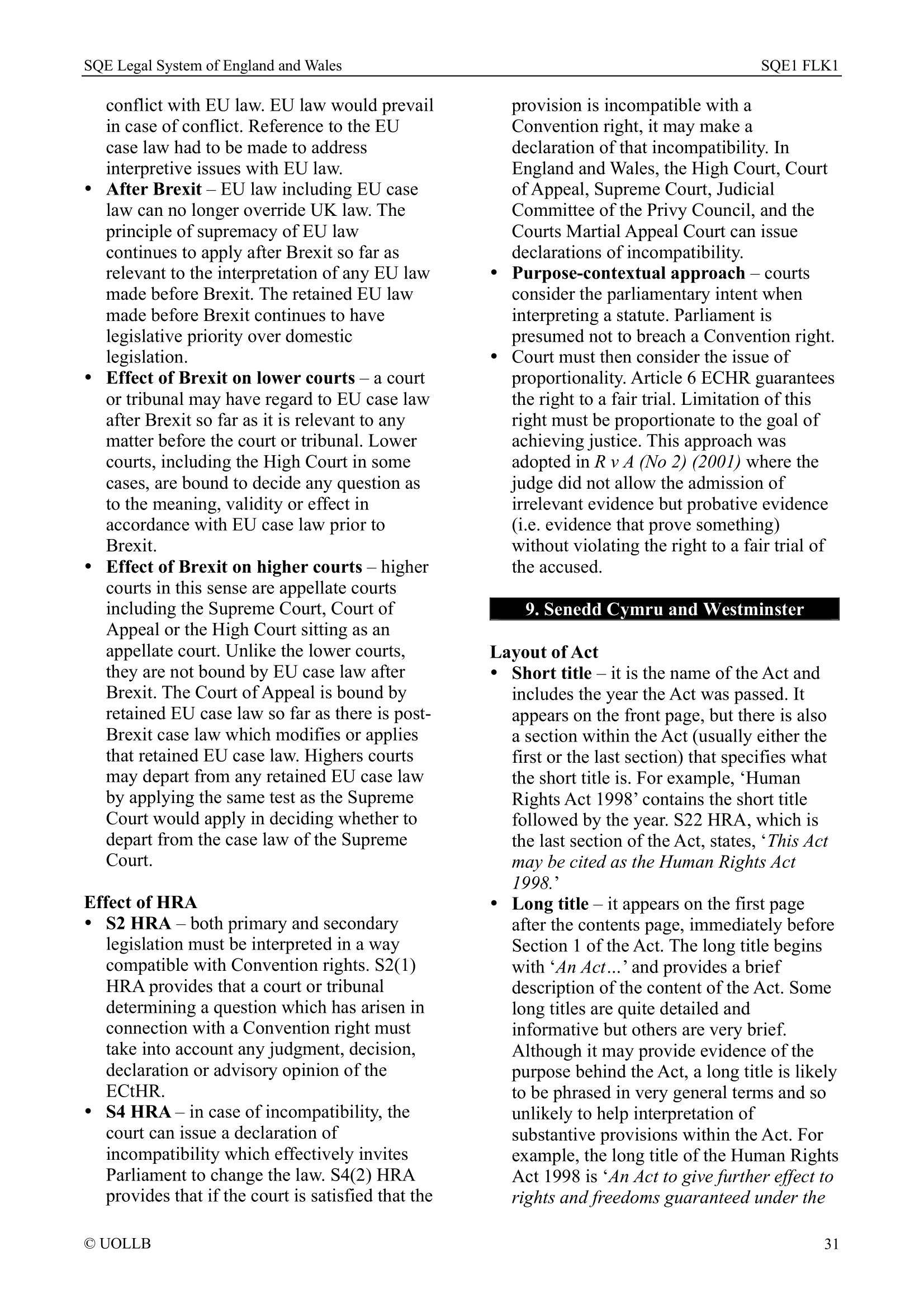 SQE Legal System of England and Wales