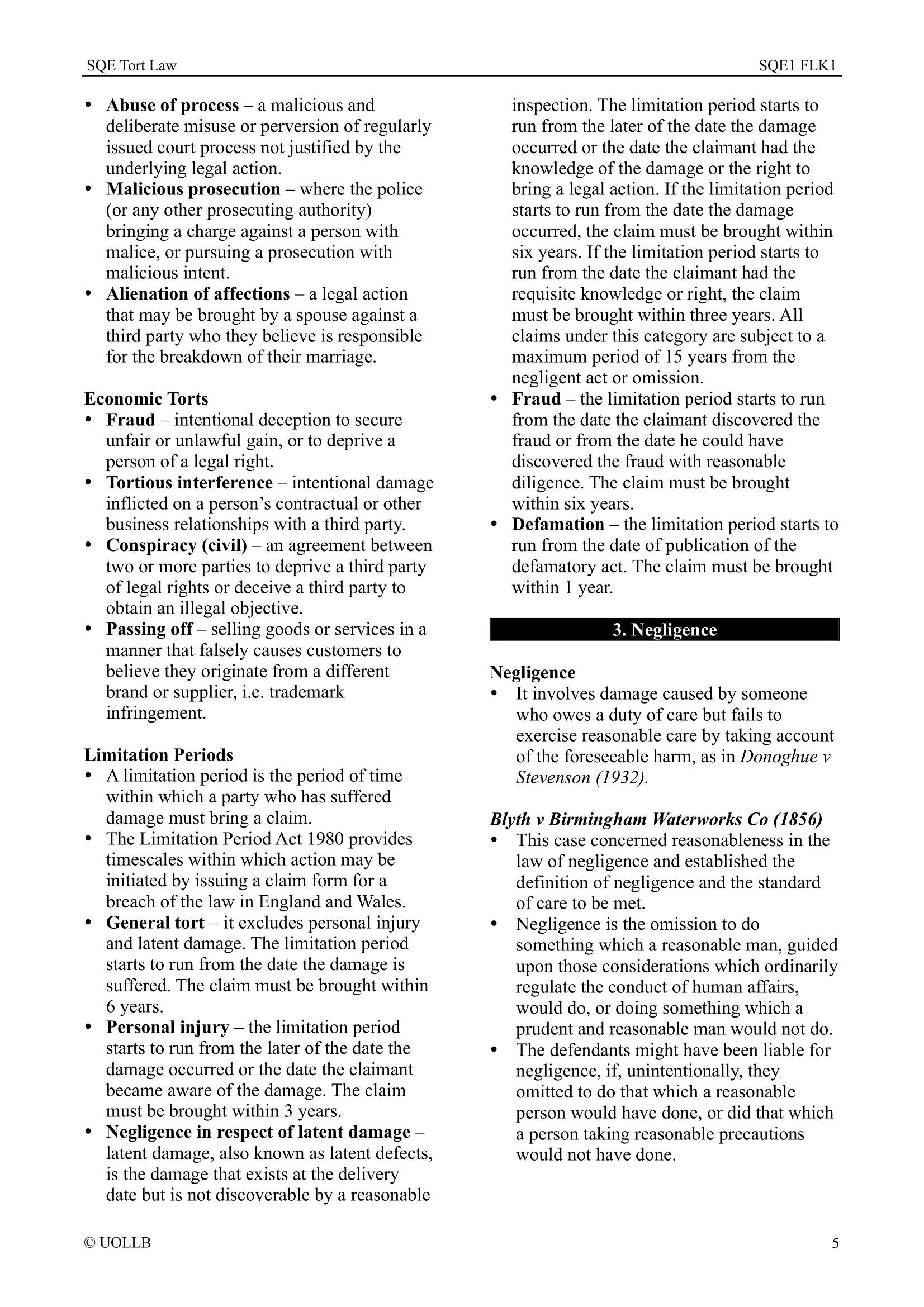 SQE Tort Law