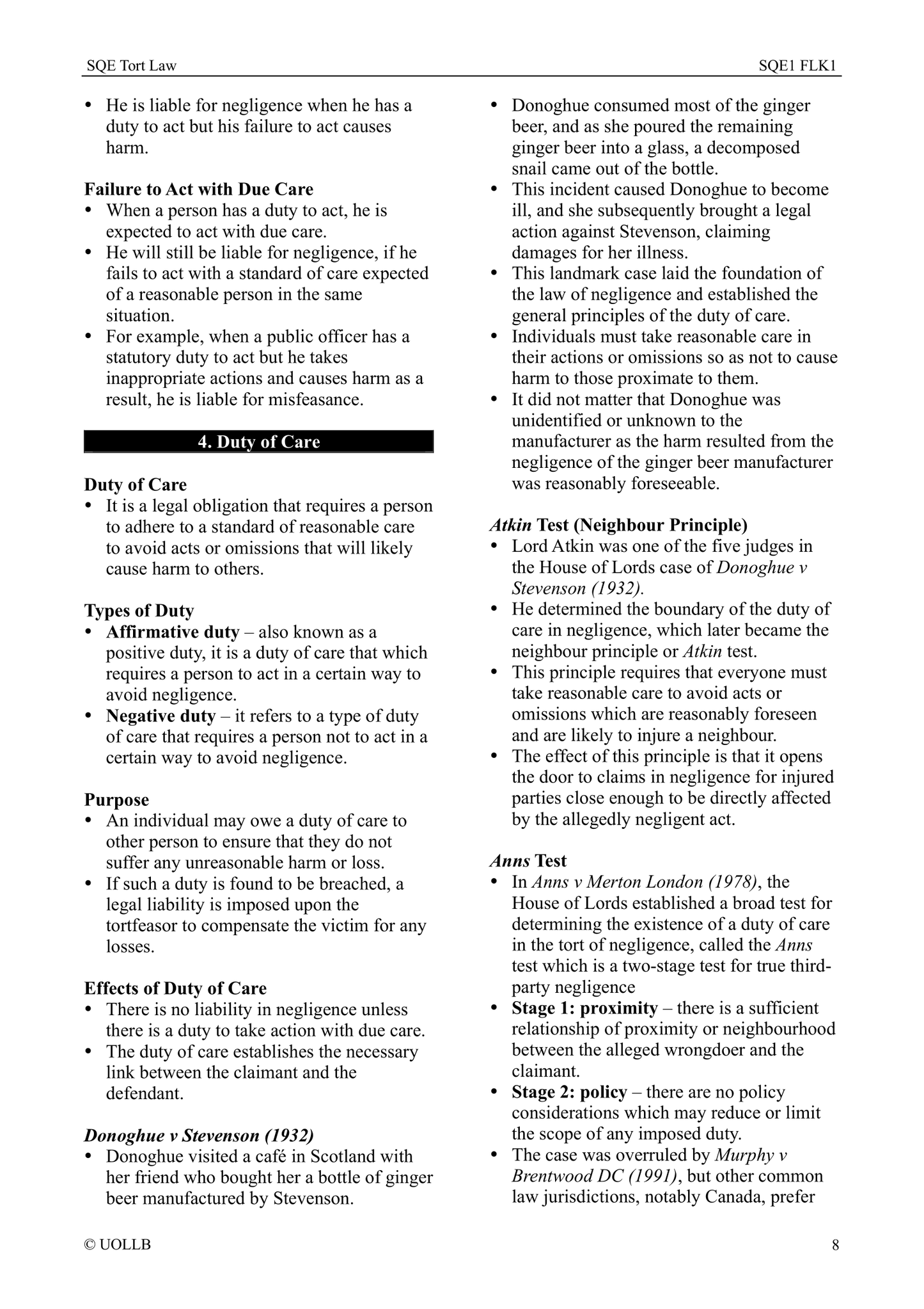 SQE Tort Law