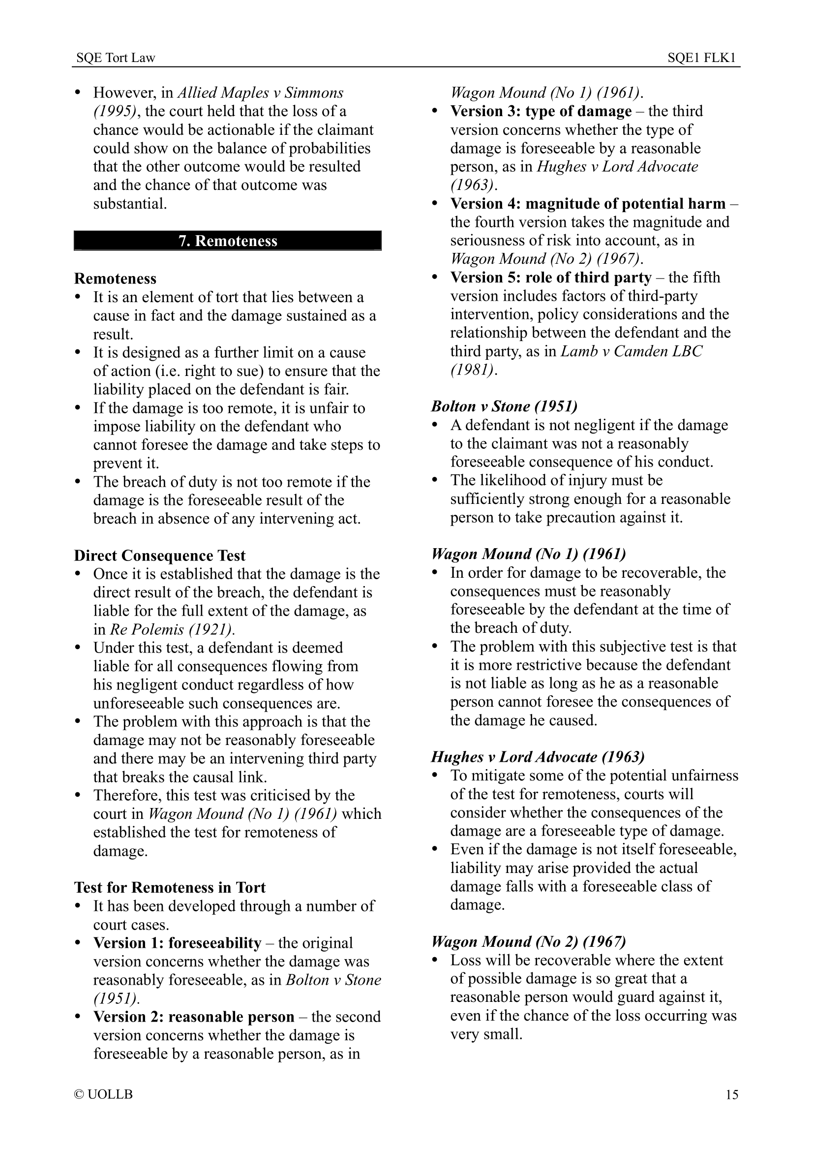 SQE Tort Law