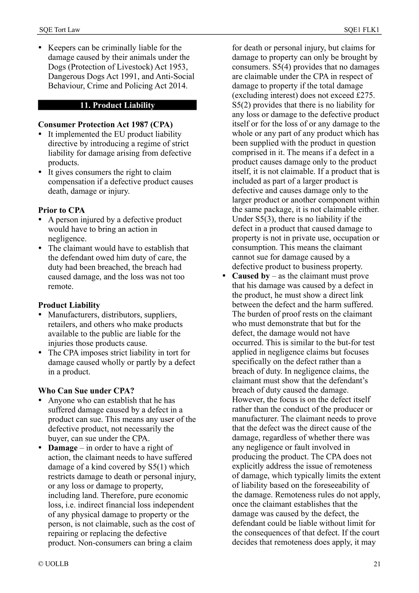 SQE Tort Law