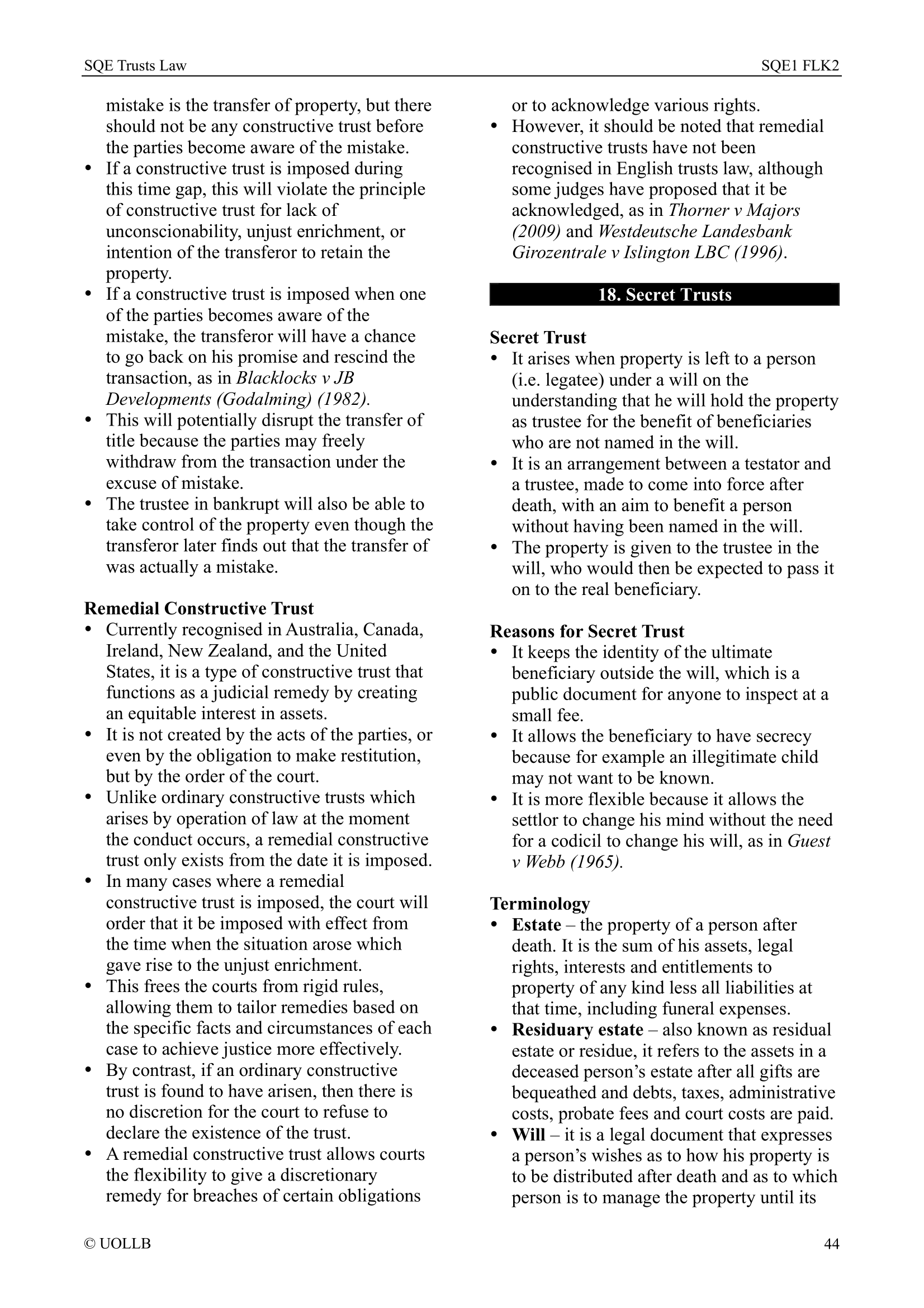 SQE Trusts Law