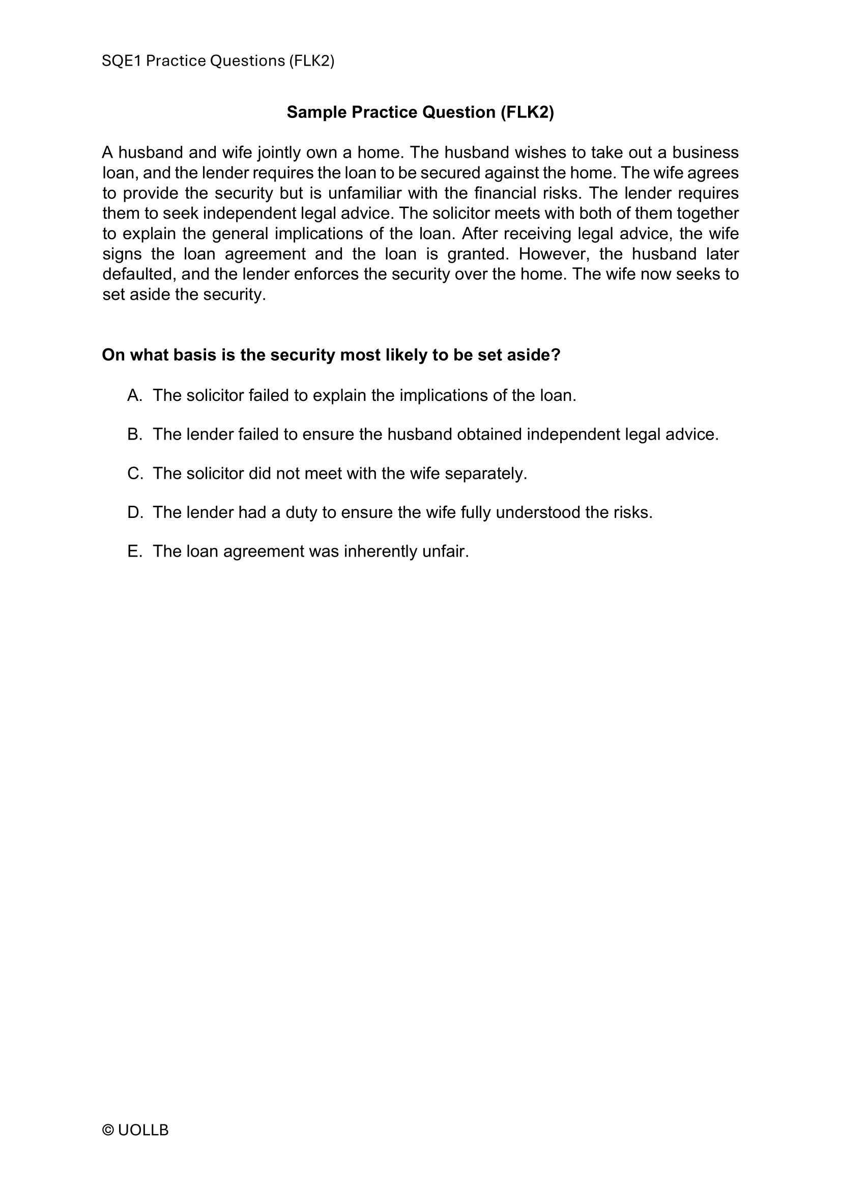Sqe Example Question UOLLB SQE Turbocharge