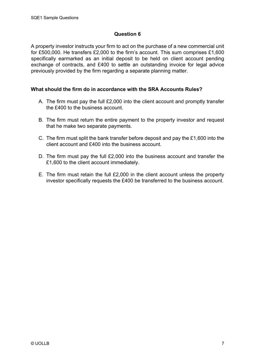 SQE1 Sample Questions (Free Download) – UOLLB®