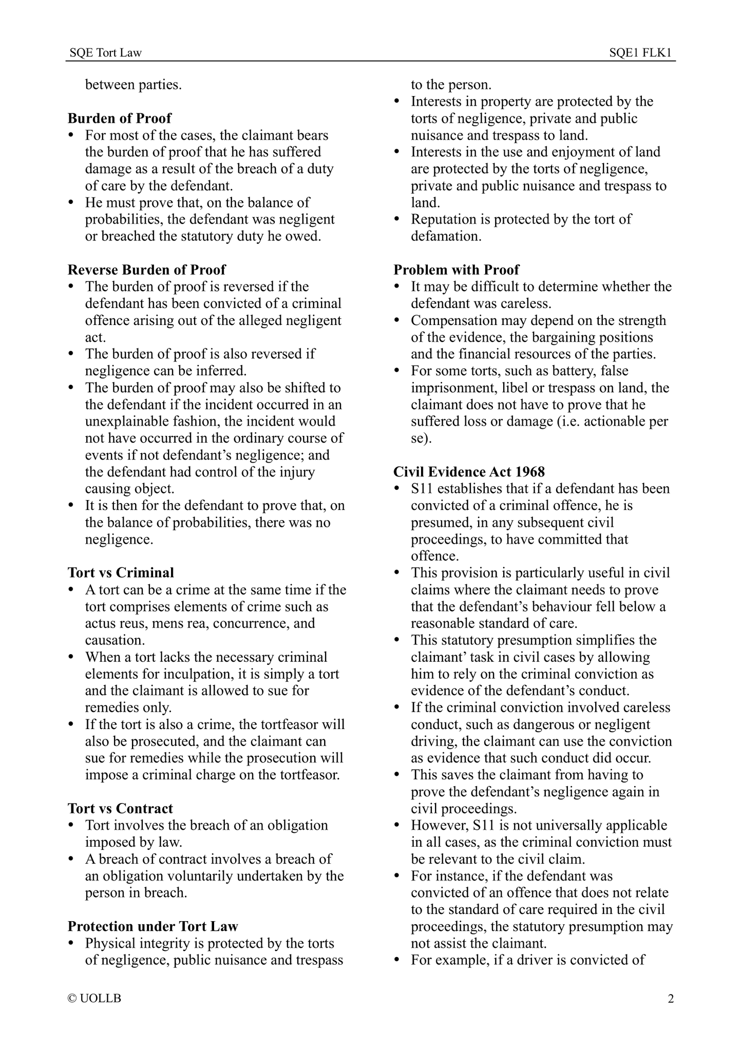 SQE Tort Law